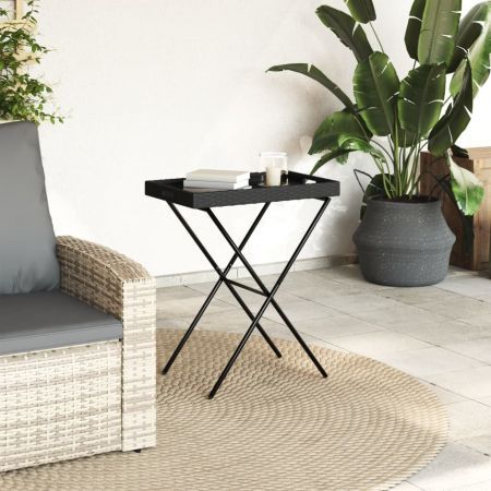 Folding Tray Table Black 65x40x75 cm Poly Rattan