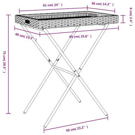 Folding Tray Table Black 65x40x75 cm Poly Rattan