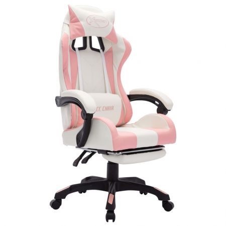 Racing Chair with RGB LED Lights Pink and White Faux Leather