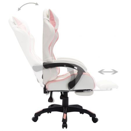 Racing Chair with RGB LED Lights Pink and White Faux Leather