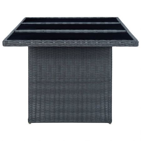 Garden Table Dark Grey Poly Rattan and Tempered Glass