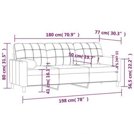 3-Seater Sofa with Throw Pillows Dark Grey 180 cm Fabric