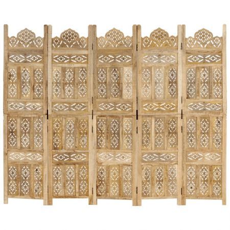 Hand Carved 5-Panel Room Divider 200x165 cm Solid Mango Wood