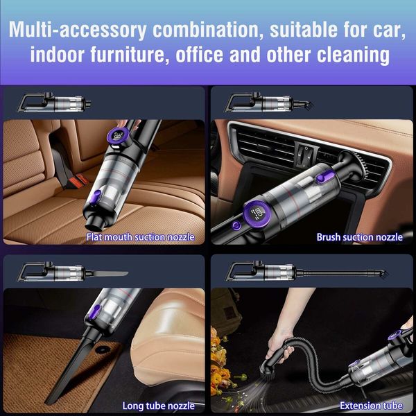 Handheld Portable Car Vacuum Cordless Cleaner, 14000PA Powerful Suction Vacuum with 2-Gear Mode, Brushless Motor, HD Display for Car Cleaning, Home