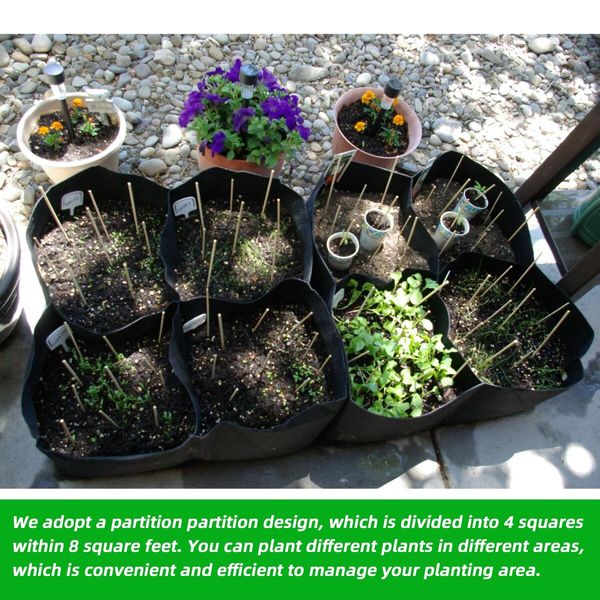 3Pcs 60*60*30cm Fabric Raised Garden Beds 4 Grids Plant Grow Bags for Growing Potatoes Flowers, Square Plant Growing Container Bags for Outdoor Indoor