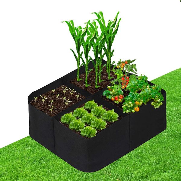 3Pcs 60*60*30cm Fabric Raised Garden Beds 4 Grids Plant Grow Bags for Growing Potatoes Flowers, Square Plant Growing Container Bags for Outdoor Indoor