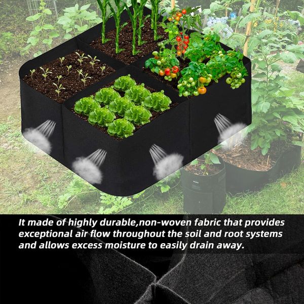 3Pcs 60*60*30cm Fabric Raised Garden Beds 4 Grids Plant Grow Bags for Growing Potatoes Flowers, Square Plant Growing Container Bags for Outdoor Indoor