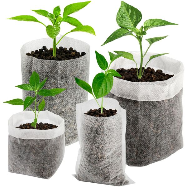 400 Pcs Degradable Non-Woven Spring Plant Nursery Bags  4 Assorted Sizes Nursing Growing Pouch for Vegetable, Flower, Plant Grow