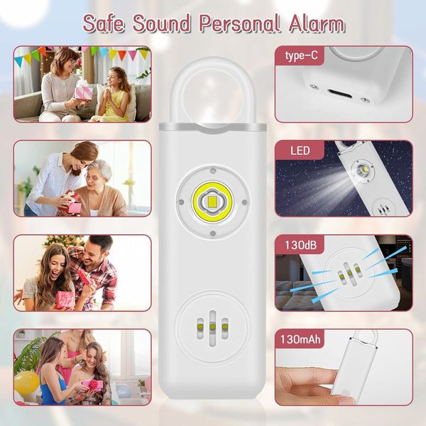 Personal Safety Alarm for Women, Teens, Elders and Kids 130dB Sound Alarm Keychain with LED Lights, Safety Alarm Keychain,White