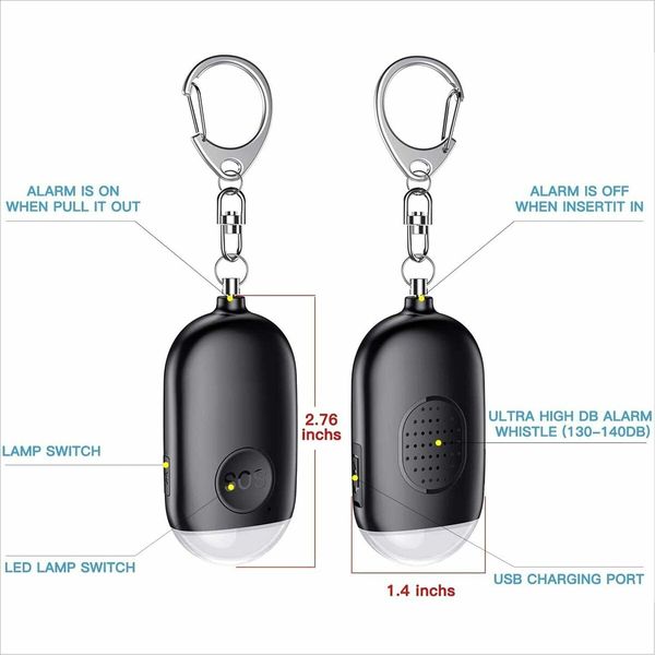 Personal Alarm Siren Song, 130dB Self Defense Alarm Keychain with Emergency LED Flashlight, Safety Personal Protection Devices for Women, Girls, Kids and Elders (Black)