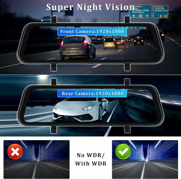 Mirror Dash Cam Compatible with Apple Carplay and Android Auto,9.66 inch Voice Control Rear View Mirror