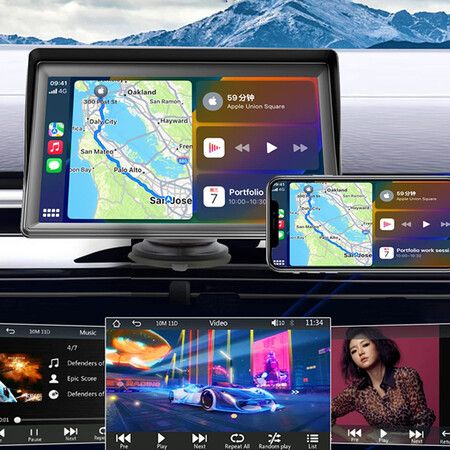 Wireless Apple Car Play Portable Car Screen, 7 Inch HD IPS Touchscreen Car Radio Receiver, Car Stereo with Android Auto