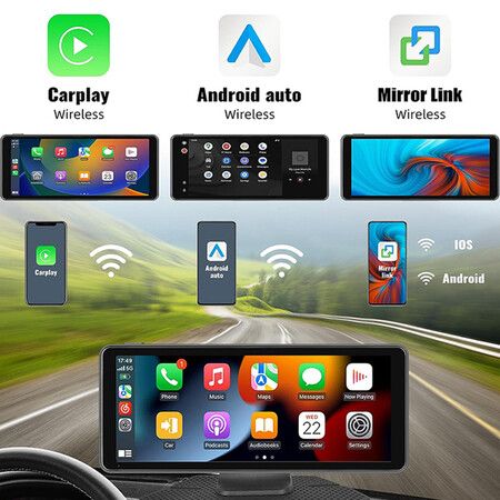 6.86 inch Portable Wireless Apple and Android Carplay Screen with HD Front and Rear Backup Camera