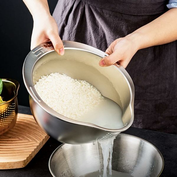 Rice Washer Strainer Bowl, 4 in 1 Washing Bowl for Quinoa, Stainless Steel Rinse