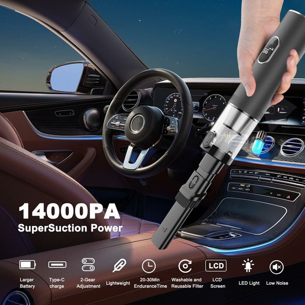 14000Pa Handheld Car Vacuum Cleaner Powerful Suction Cordless Car Cleaning Kit Protable Rechargeable with LED Digital Display for Car Essentials,Home(Grey)