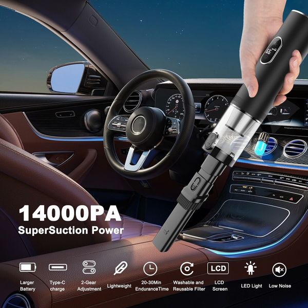 14000Pa Handheld Car Vacuum Cleaner Powerful Suction Cordless Car Cleaning Kit Protable Rechargeable with LED Digital Display for Car Essentials,Home(Black)