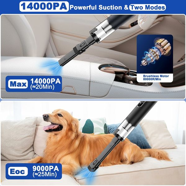 14000Pa Handheld Car Vacuum Cleaner Powerful Suction Cordless Car Cleaning Kit Protable Rechargeable with LED Digital Display for Car Essentials,Home(Black)