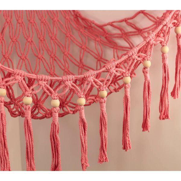 Stuffed Animal Toy Storage Hammock with LED Light - Macrame Jumbo Doll Room Corner Organizer Mesh Decorations - Hanging Storage Nets Kids Bedroom (Pink)