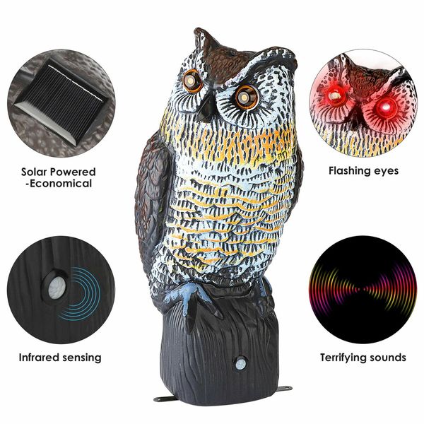 Plastic Owl to Keep Birds Away,Owl Scarecrows with Flashing Eyes&Frightening Sound,Owl for Bird Control for Garden Yard Outdoor