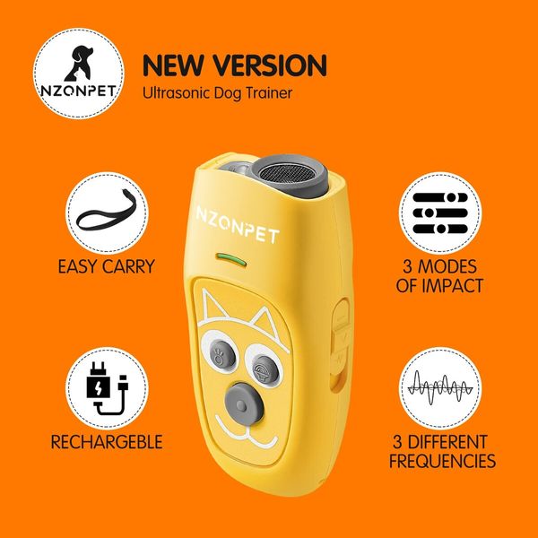 Anti Barking Device, Ultrasonic 3 in 1 Dog Barking Deterrent Devices, 3 Frequency Dog Training and Bark Control 5m Range Rechargeable with LED Light