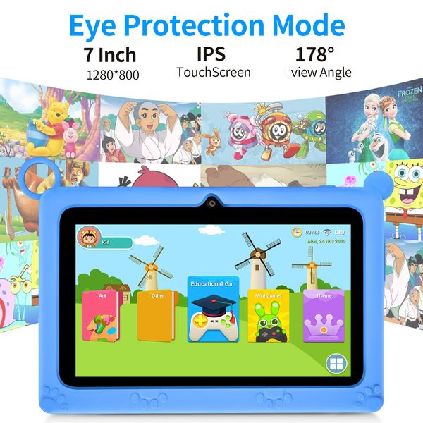 Kids Android Learning 7 inch Tablets with WiFi,32GB ROM,2GB RAM,Bluetooth,Dual Camera,Parental Control,Pre-Installed APPs-Blue