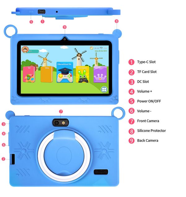 Kids Android Learning 7 inch Tablets with WiFi,32GB ROM,2GB RAM,Bluetooth,Dual Camera,Parental Control,Pre-Installed APPs-Blue