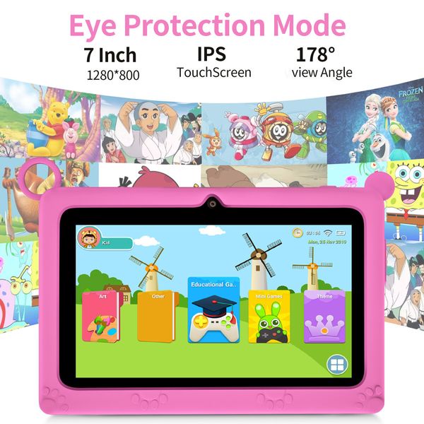 Kids Android Learning 7 inch Tablets with WiFi,32GB ROM,2GB RAM,Bluetooth,Dual Camera,Parental Control,Pre-Installed APPs-Pink