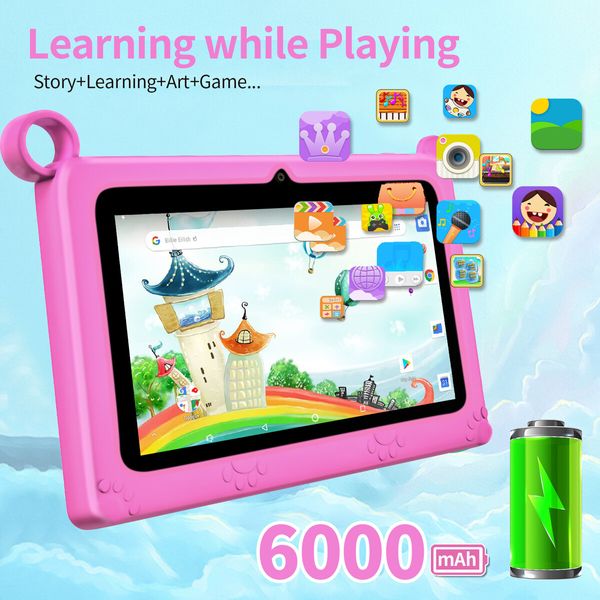 Kids Android Learning 7 inch Tablets with WiFi,32GB ROM,2GB RAM,Bluetooth,Dual Camera,Parental Control,Pre-Installed APPs-Pink