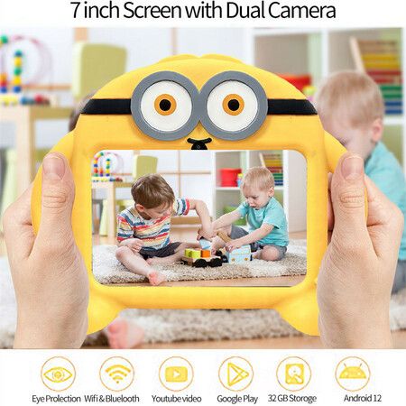 7 inch Kids Android Learning Tablets with WiFi,32GB ROM,2GB RAM,Bluetooth,Dual Camera,Parental Control,Pre-Installed APPs,Games(Yellow))