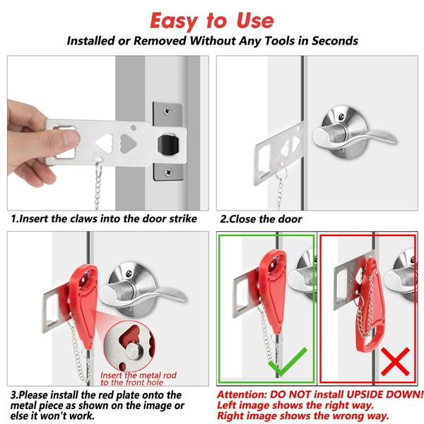 Portable Door Lock Home Security Door Lock Travel Lockdown Locks for Additional Safety and Privacy Perfect for Traveling Hotel Home Apartment College (2 Pack)