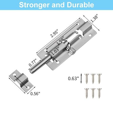 8 Pack Barrel Bolt Latch,Slide Bolt Latch 3 Inches Slide Latch Lock,Thickened Stainless Steel Sliding Lock for Door,Brushed Finish Sliding Bolt Lock,Sliding Bolt Latch with 12PCS Screws