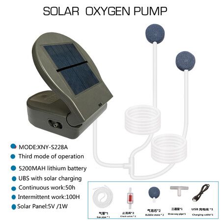 Solar Air Pump with USB Charging Fish Aerator Bubble Oxygenator Aquaponics Fish Tank Koi Pond Aquarium Pool Aeration Sea Fishing Aquaculture