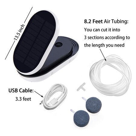 Solar Air Pump with USB Charging 3 Working Modes Pond Aerator Fishing Bubble Oxygenator Aquaponics Aquaculture Hydroponics Bubbleponics