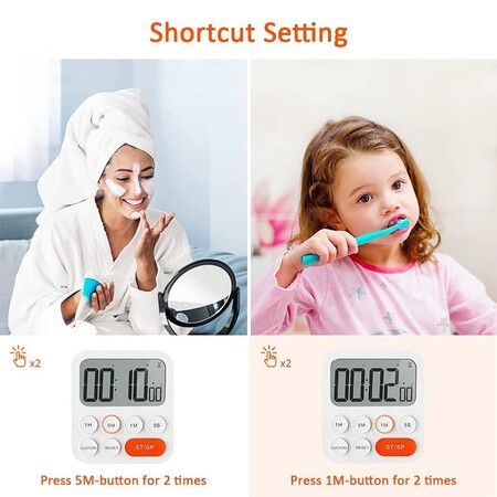 Kitchen Timer for Cooking, Magnetic Timer Clock with Large LCD Display, 3 Level Volume, Shortcut Setting, Digital Timer for Kids and Classroom Teachers