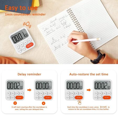 Kitchen Timer for Cooking, Magnetic Timer Clock with Large LCD Display, 3 Level Volume, Shortcut Setting, Digital Timer for Kids and Classroom Teachers