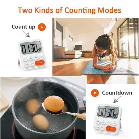 Kitchen Timer for Cooking, Magnetic Timer Clock with Large LCD Display, 3 Level Volume, Shortcut Setting, Digital Timer for Kids and Classroom Teachers