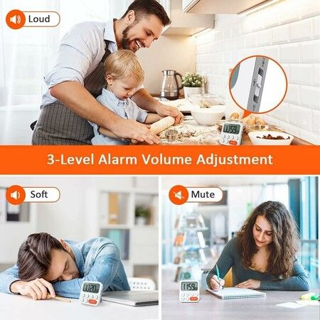 Kitchen Timer for Cooking, Magnetic Timer Clock with Large LCD Display, 3 Level Volume, Shortcut Setting, Digital Timer for Kids and Classroom Teachers