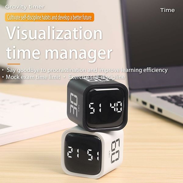 Cube Timer, Rotation Timer, 5/10/30/60 Minutes and Custom Countdown, Productivity Timer, Pause and Resume, Silent, Vibration and Alarm,White