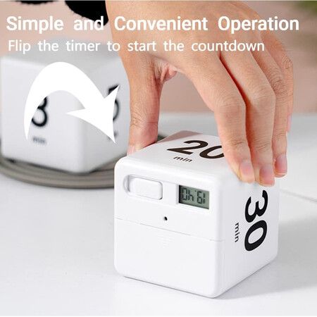 Kitchen Timer, ADHD Timer, Productivity, Workout, Classroom Flip Timer, for Study, Management Settings,White