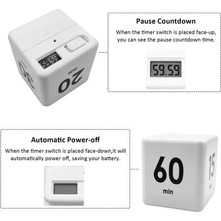 Kitchen Timer, ADHD Timer, Productivity, Workout, Classroom Flip Timer, for Study, Management Settings,White