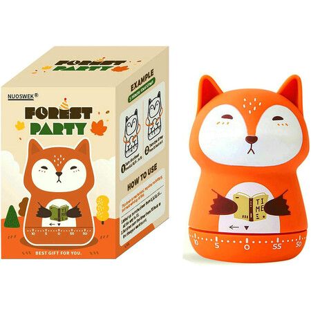 Mechanical Kitchen Timer, Cute Animal Timer for Kids, 60 Minutes Manual Countdown Timer for Classroom, Home, Study and Kitchen (Orange Fox)