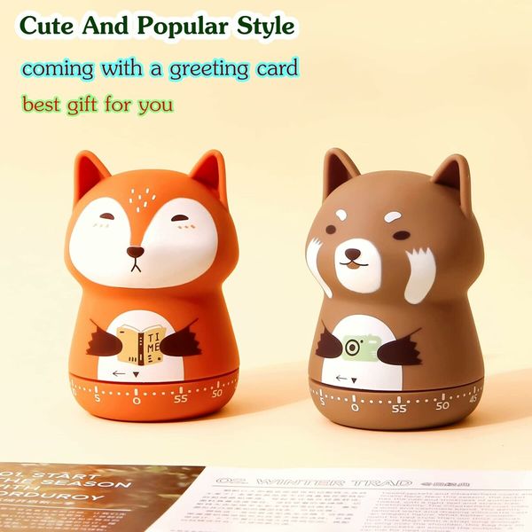 Mechanical Kitchen Timer, Cute Animal Timer for Kids, 60 Minutes Manual Countdown Timer for Classroom, Home, Study and Kitchen (Orange Fox)