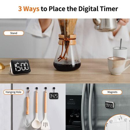 Magnetic Kitchen Cooking Countdown Timer, Battery Powered Digital Timer with Large Display, 2 Levels of Brightness and Volume for Classroom, Teacher, Kids