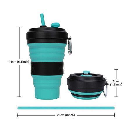 Collapsible Travel Cup, Silicone Folding Camping Cup Sport Bottle with Lids, Expandable Scald Proof Drinking Cup 550ml