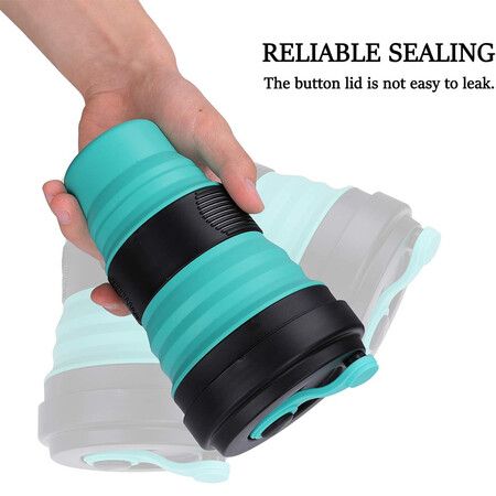 Collapsible Travel Cup, Silicone Folding Camping Cup Sport Bottle with Lids, Expandable Scald Proof Drinking Cup 550ml