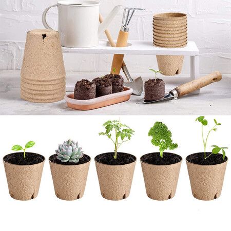 50pcs Pulp Seedling Cup,Degradable Flower Pot,Disposable Thickened Succulent Flower Pot,Seed Pot,Seedling Pot With 50 tags