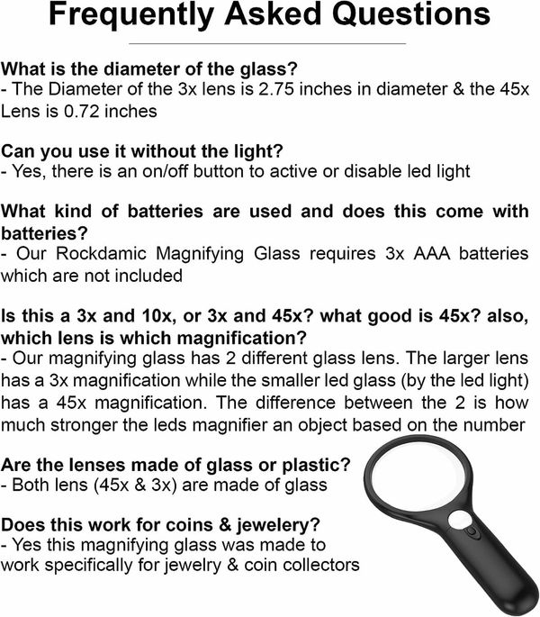 Professional Magnifying Glass with Light (3X / 45x) Large Lighted Handheld Glass Magnifier Lupa for Reading, Jewelry, Coins, Stamps, Fine Print