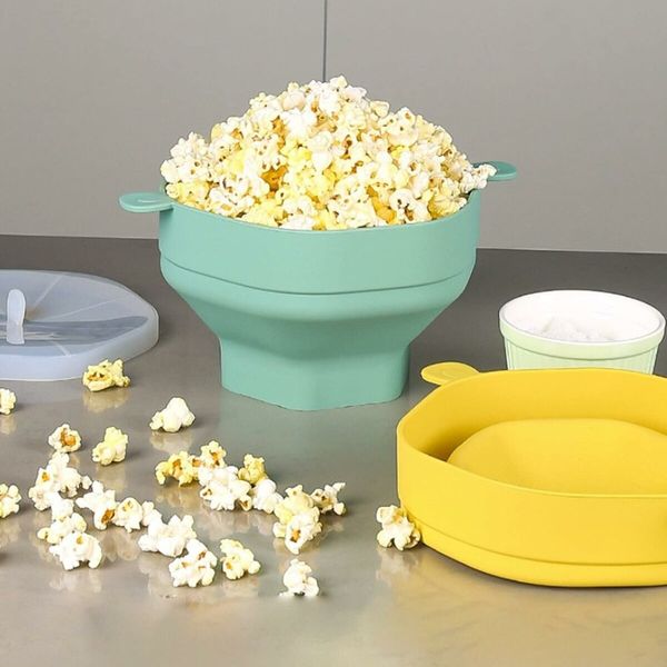 Green Microwave Popcorn Popper Machine, Silicone Popcorn Maker Popper for Family Movie Night Popcorn Buckets