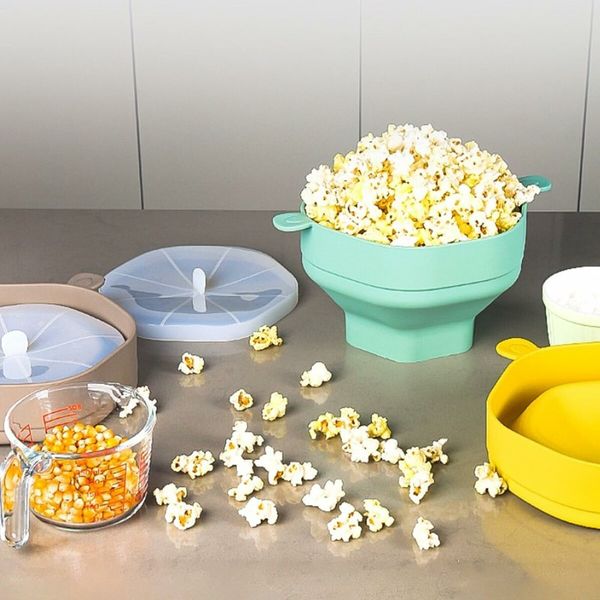 Green Microwave Popcorn Popper Machine, Silicone Popcorn Maker Popper for Family Movie Night Popcorn Buckets