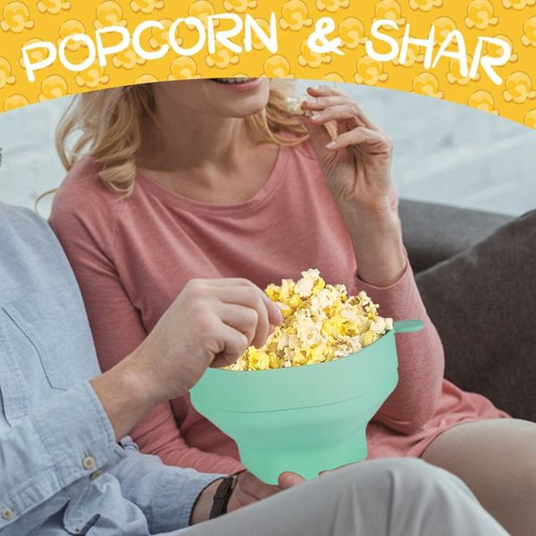 Green Microwave Popcorn Popper Machine, Silicone Popcorn Maker Popper for Family Movie Night Popcorn Buckets